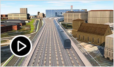 Video: Silent screencast that follows an elevated train through a model of an urban area, then zooms in on the lower decks of a station