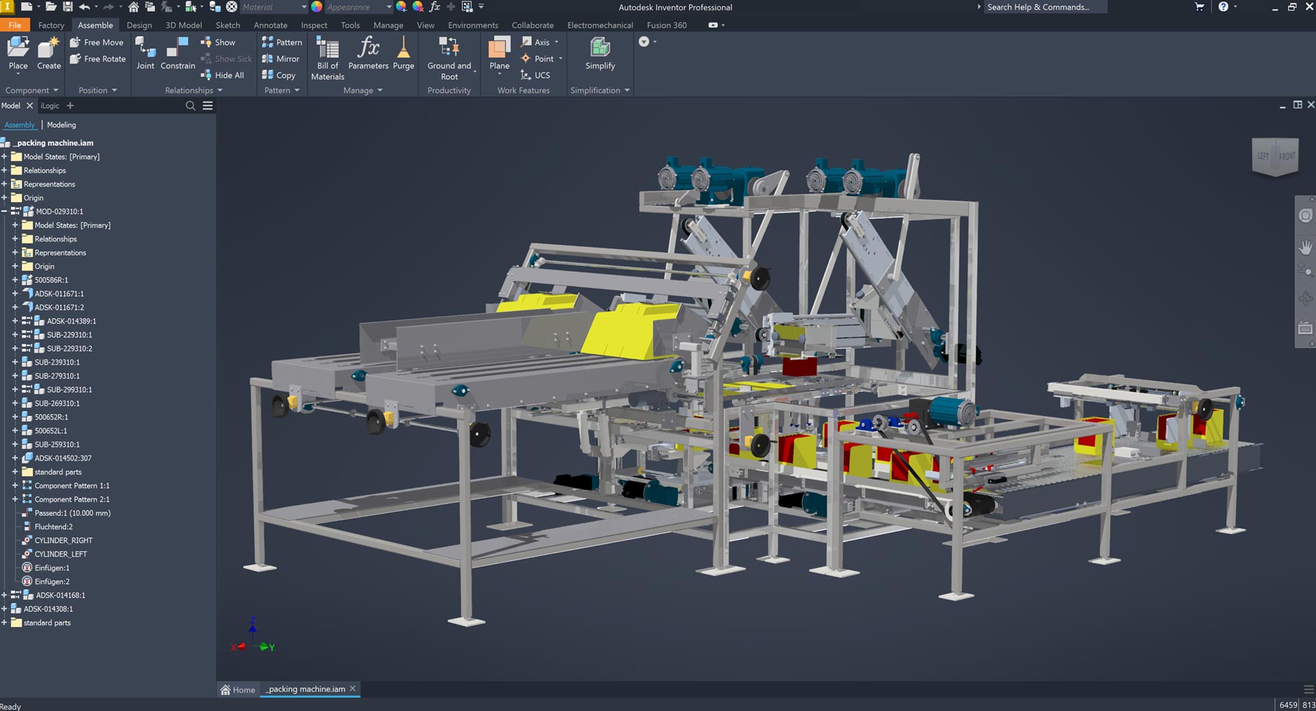 Image of an industrial machine design in Inventor